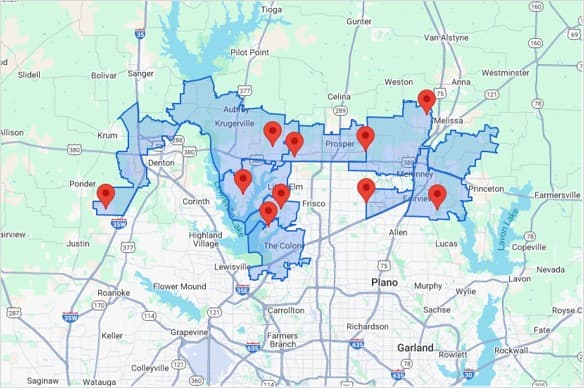 DFW Market Map showing 55+ active lifestyle communities