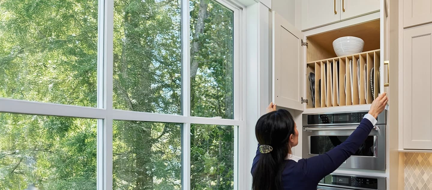 Overhead cabinet pull-out shelf solution