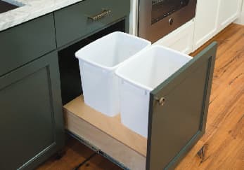 Pull-out tray with bins for trash sorting