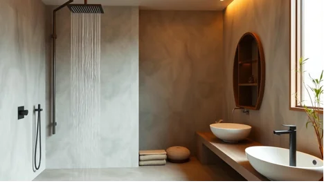 A bathroom with a shower head
AI-generated content may be incorrect.